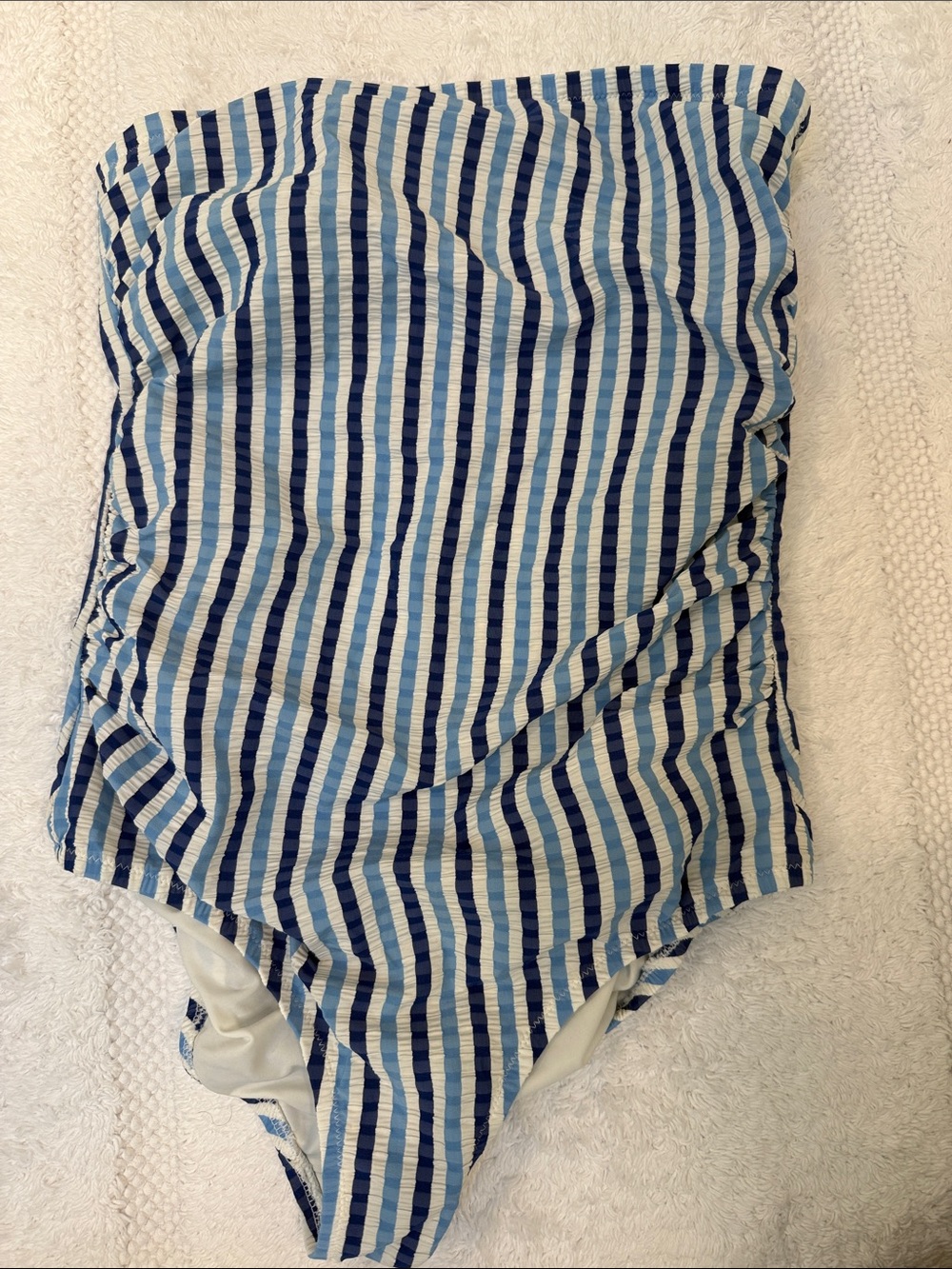 J. Crew Blue Striped seersucker ruched One-Piece bathing suit size 2